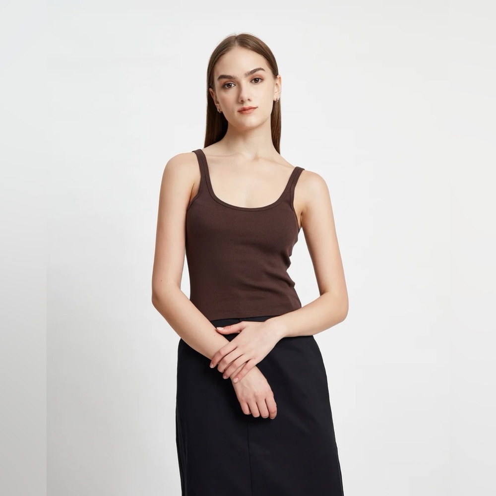Grana Supima 2-Way Ribbed Camisole, Dark Oak